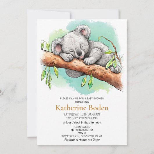 Leuke Baby Koala Baby shower Uitnodiging (Voorkant)