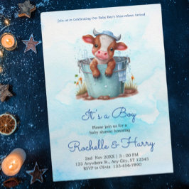 Leuke Baby Koe in Bucket Blue Baby shower Het is e Kaart