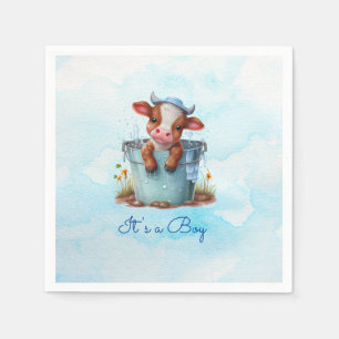 Leuke Baby Koe in Bucket Blue Baby shower Het is e Servet