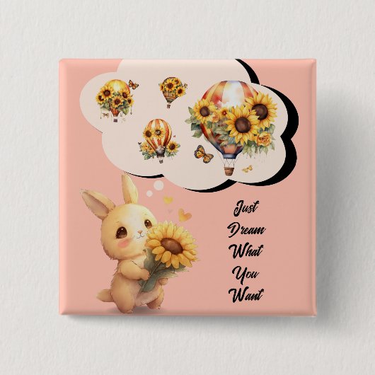 Leuke Baby konijn en zonnebloem Button (Voorkant)