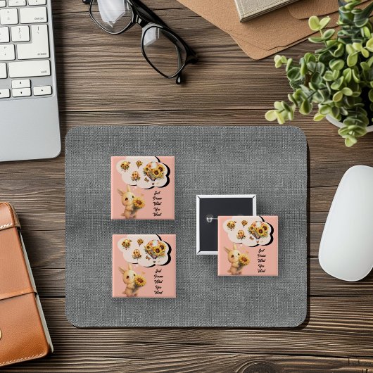 Leuke Baby konijn en zonnebloem Button