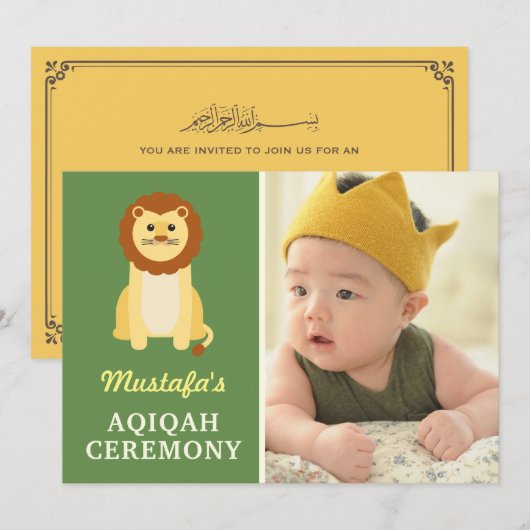 Leuke Baby Lion Aqiqah Foto Kaart (Voorkant / Achterkant)