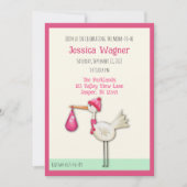 Leuke Baby Meisje Stork Inspirivity Douche Invite Kaart (Voorkant)