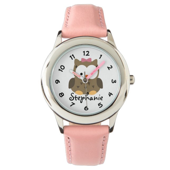 Leuke Baby Meisje Uil Gepersonaliseerd Horloge (Voorkant)