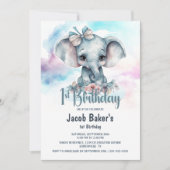 Leuke Baby Olifant Boy 1e Verjaardagsfeestje Kaart (Voorkant)