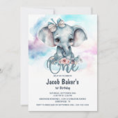 Leuke Baby Olifant Boy 1e Verjaardagsfeestje Kaart (Voorkant)