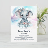 Leuke Baby Olifant Boy 1e Verjaardagsfeestje Kaart (Staand voorkant)