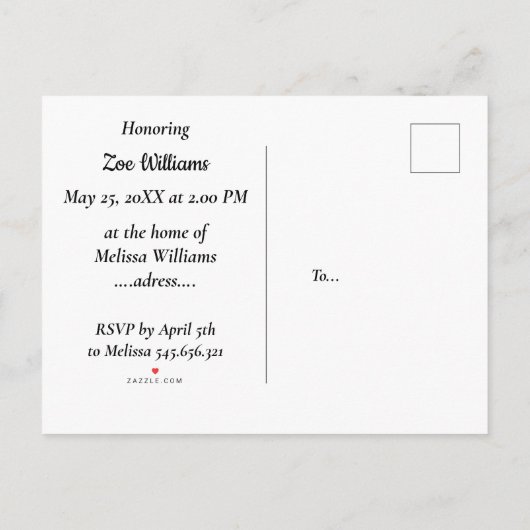 Leuke baby olifant in roze, baby shower uitnodiging briefkaart (Achterkant)