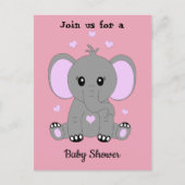 Leuke baby olifant in roze, baby shower uitnodiging briefkaart (Voorkant)