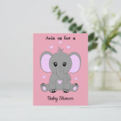 Leuke baby olifant in roze, baby shower uitnodiging briefkaart (Staand voorkant)