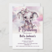 Leuke Baby Olifant Meisje 1e Verjaardagsfeest Kaart (Voorkant)