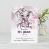Leuke Baby Olifant Meisje 1e Verjaardagsfeest Kaart (Staand voorkant)