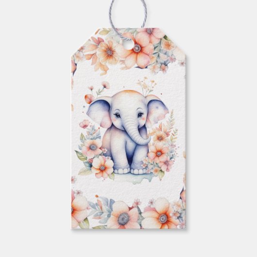 Leuke Baby olifant meisje Baby shower Cadeaulabel (Voorkant)
