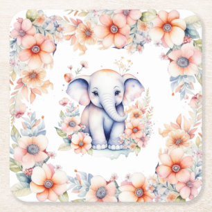 Leuke Baby olifant meisje Baby shower Kartonnen Onderzetters