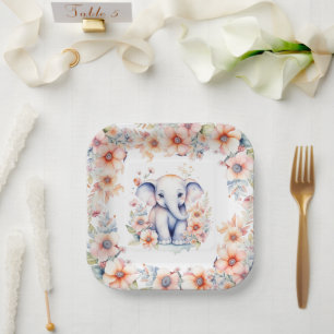 Leuke Baby olifant meisje Baby shower Papieren Bordje