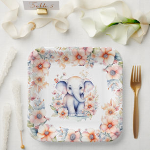 Leuke Baby olifant meisje Baby shower Papieren Bordje