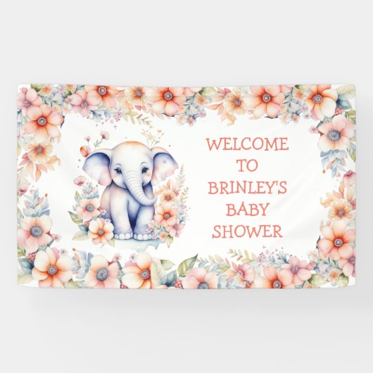Leuke Baby olifant meisje Baby shower Spandoek (Horizontaal)