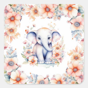 Leuke Baby olifant meisje Baby shower Vierkante Sticker