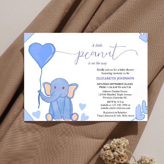 Leuke baby olifant met blauw hart baby shower kaart