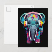 Leuke Baby Olifant met Hoofdtelefoon Briefkaart (Voorkant / Achterkant)
