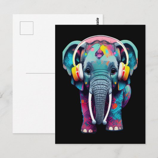 Leuke Baby Olifant met Hoofdtelefoon Briefkaart (Voorkant / Achterkant)