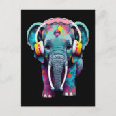 Leuke Baby Olifant met Hoofdtelefoon Briefkaart (Voorkant)