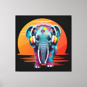 Leuke Baby Olifant met Hoofdtelefoon Canvas Afdruk (Voorkant)