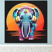 Leuke Baby Olifant met Hoofdtelefoon Canvas Afdruk (Insitu (Houten vloer))