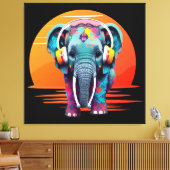 Leuke Baby Olifant met Hoofdtelefoon Canvas Afdruk (Insitu (Woonkamer))