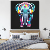 Leuke Baby Olifant met Hoofdtelefoon Canvas Afdruk (Insitu (Slaapkamer))