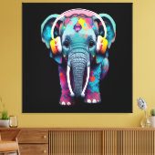 Leuke Baby Olifant met Hoofdtelefoon Canvas Afdruk (Insitu (Woonkamer))