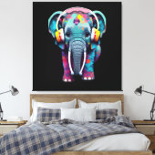 Leuke Baby Olifant met Hoofdtelefoon Canvas Afdruk (Insitu (Slaapkamer))