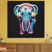 Leuke Baby Olifant met Hoofdtelefoon Canvas Afdruk (Insitu (Woonkamer))