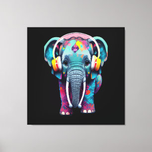 Leuke Baby Olifant met Hoofdtelefoon Canvas Afdruk