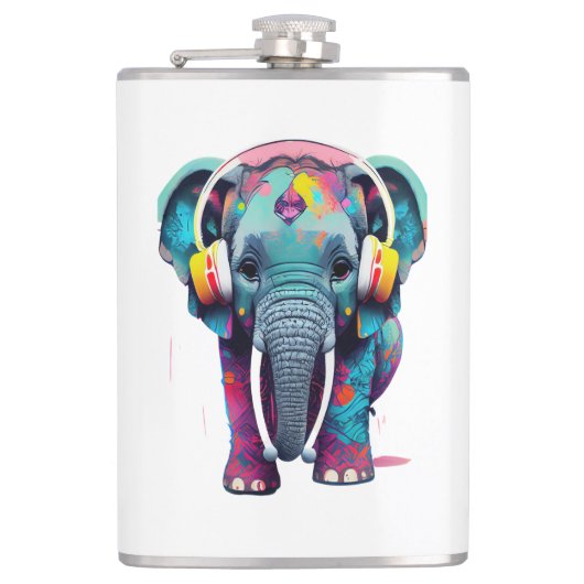Leuke Baby Olifant met Hoofdtelefoon Heupfles (Voorkant)
