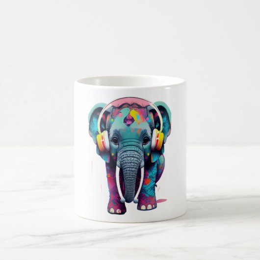 Leuke Baby Olifant met Hoofdtelefoon Koffiemok (Center)