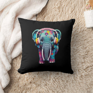 Leuke Baby Olifant met Hoofdtelefoon Kussen