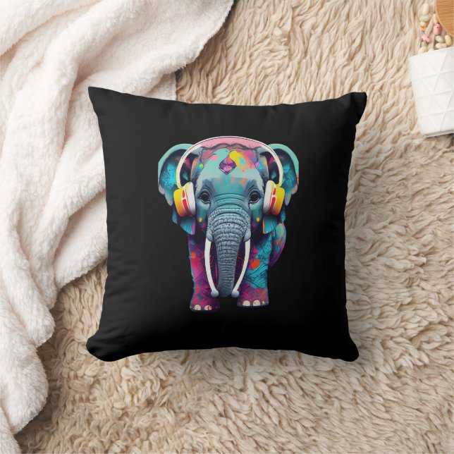 Leuke Baby Olifant met Hoofdtelefoon Kussen (Deken)