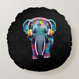 Leuke Baby Olifant met Hoofdtelefoon Rond Kussen