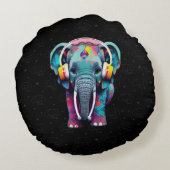 Leuke Baby Olifant met Hoofdtelefoon Rond Kussen (Achterkant)