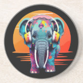 Leuke Baby Olifant met Hoofdtelefoon Zandsteen Onderzetter (Voorkant)
