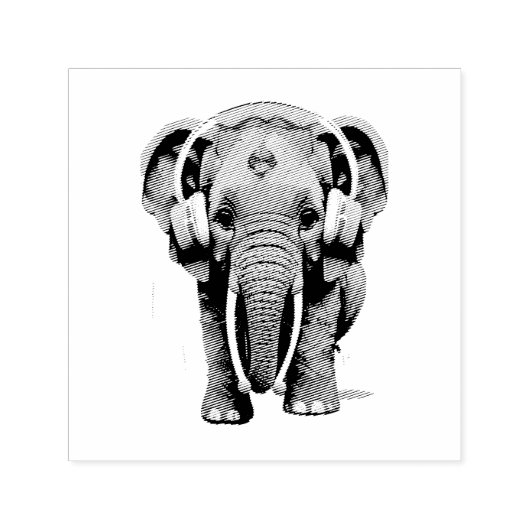 Leuke Baby Olifant met Hoofdtelefoon Zelfinktende Stempel (Design)