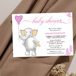 Leuke baby olifant met roze hart baby shower kaart