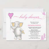 Leuke baby olifant met roze hart baby shower kaart (Voorkant)