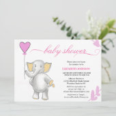 Leuke baby olifant met roze hart baby shower kaart (Staand voorkant)