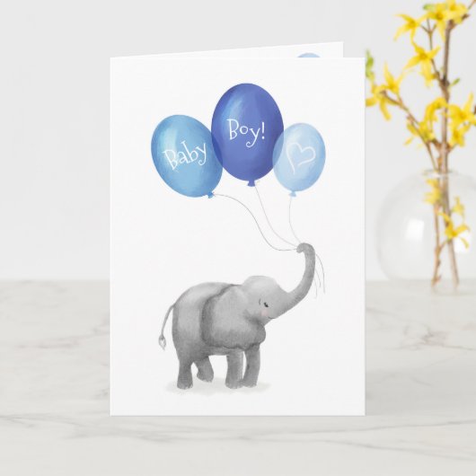 Leuke baby olifant nieuwe baby boy kaart (blauw) (Gele Bloem)