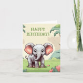 Leuke Baby olifant Pixel Art Feestdagen Kaart (Voorkant)