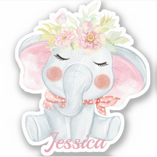 Leuke Baby Olifant Roze die cut Sticker (Voorkant)