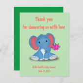Leuke baby olifant stuur dank u bloemen bedankkaart (Voorkant / Achterkant)