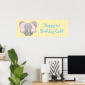 Leuke Baby Olifant Verjaardag of Douche Party Bann Poster (Thuiskantoor)